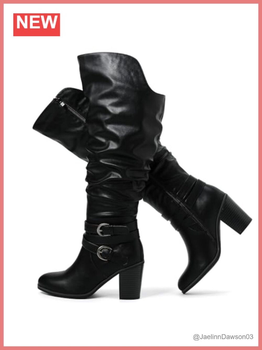 Extra Wide Calf Faux Leather Knee High Boots Memory Foam Block Heel Zip